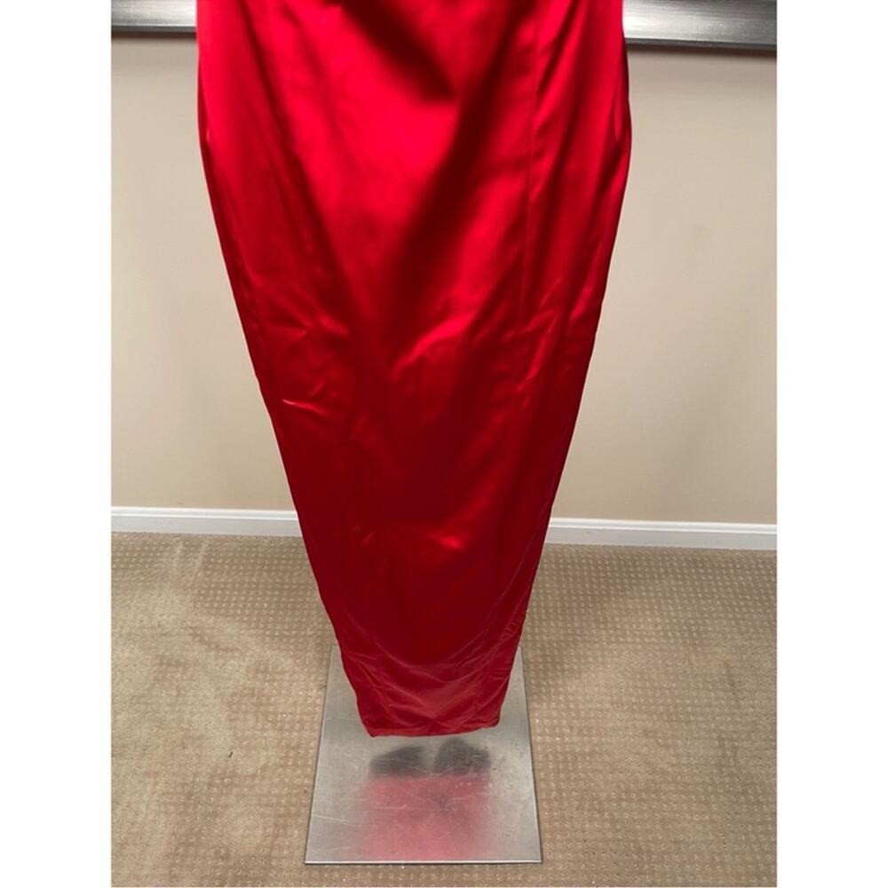 SAU LEE Esther Strapless Bow Cutout Red Satin Pencil Maxi Dress Size 8 - Picture 5 of 14